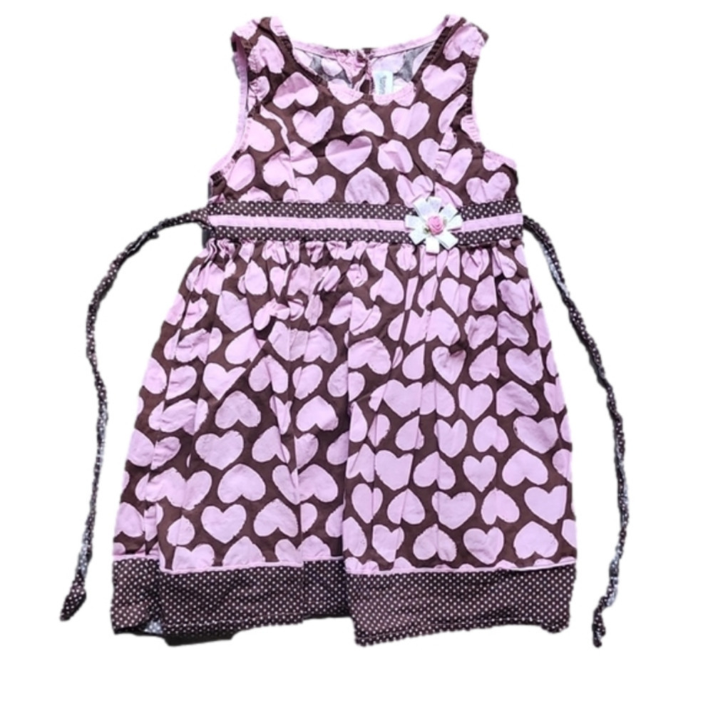 Youngland Pink and Brown Heart Pattern Dress